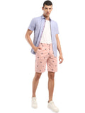 HB-7007H-Flamingo Across The Pond Men's Flamingo Printed Cotton Shorts