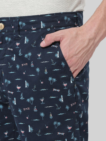 HB-7046 Across The Pond Men's SUMMER CONVERSATION printed cotton shorts